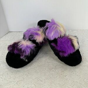 UGG, Faux fur Pink and White slippers soft black cloth slip on slippers, Flat 9M